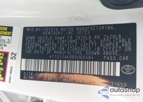 2024 Toyota Camry Hybrid Se из США, поврежденный, VIN 4T1S31AK9RU065484